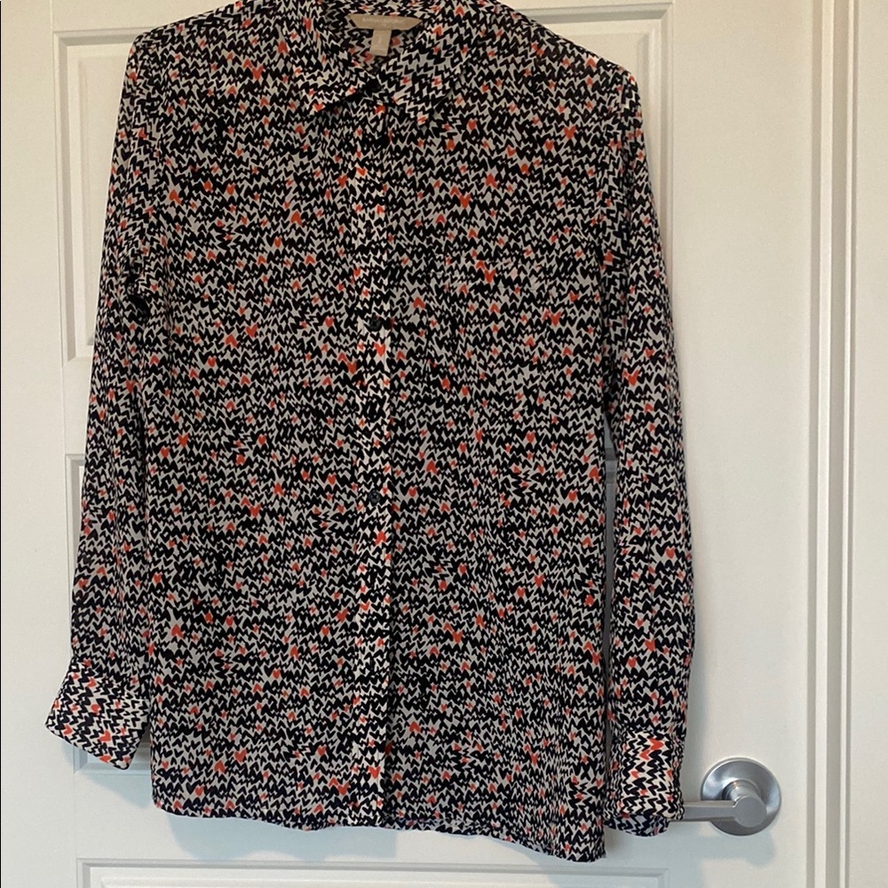 Banana Republic Black and White Blouse with Red Highlights